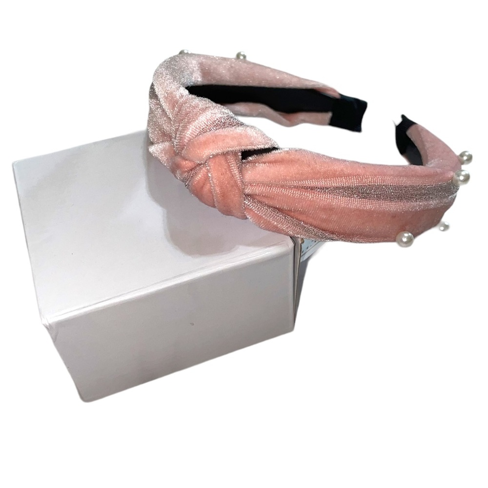 Pink velvet pearl knotted head band